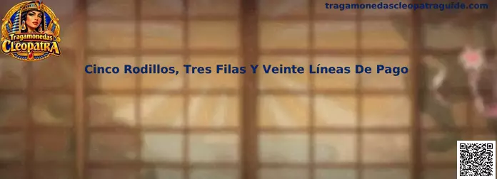 Cinco rodillos tres filas y veinte líneas de pago de Tragamonedas Cleopatra